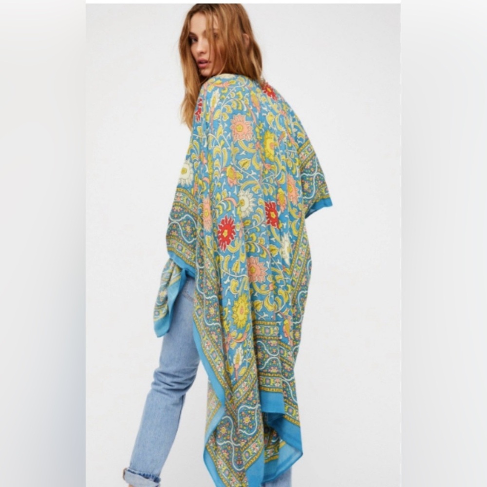 Free People Blue and Yellow Accented kimono